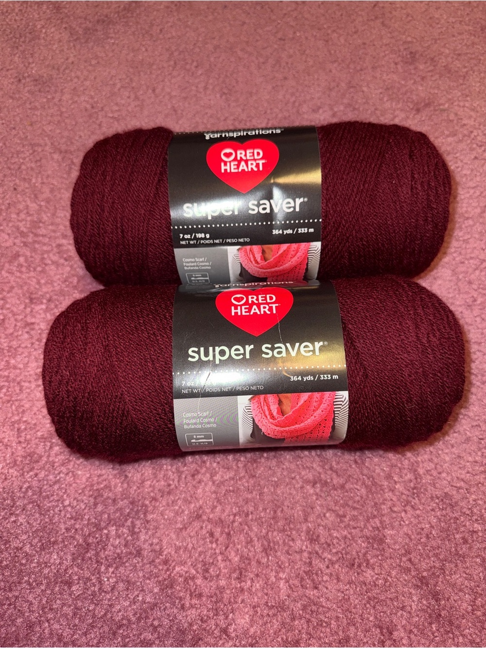 Red Heart Super Saver Yarn / 2 skeins / Claret